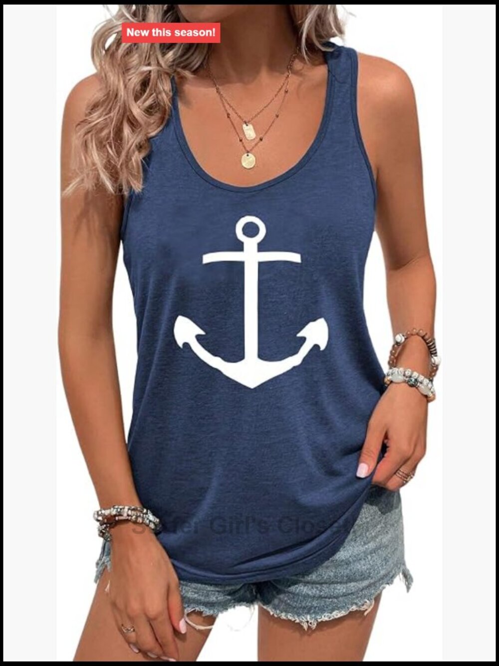 Women's Sleeveless Scoop Neck Anchor Graphic Tank Top